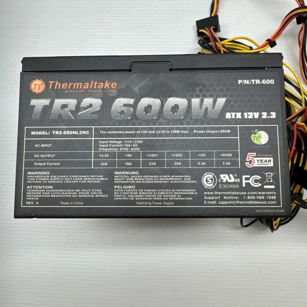 Thermaltake TR2-600NL2NC TR-600 600W Switching Power Supply Unit PC CPU UNTESTED